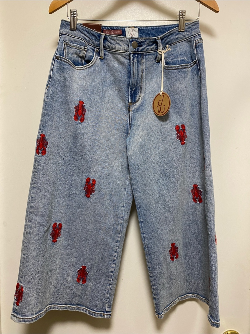 DRIFTWOOD Light Blue Wide-Leg Jeans with Red Embroidered Lobsters